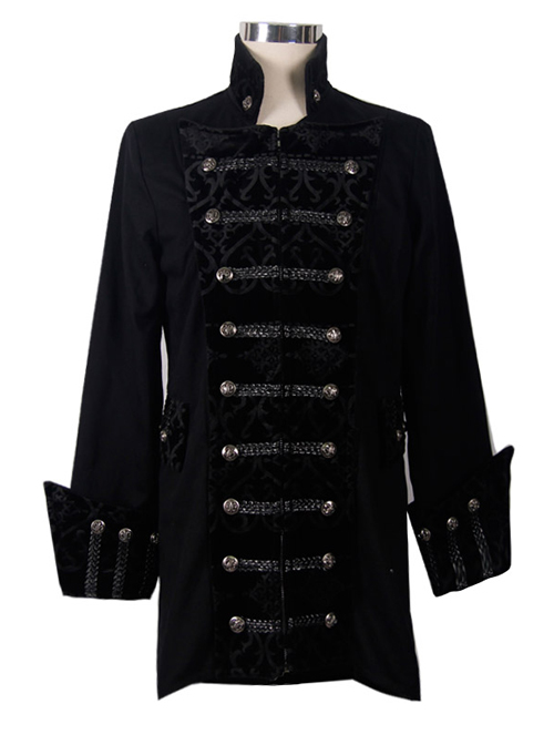 Steampunk Gothic Chinese Style Men' Long Coat Visual Chinese Tunic Suit