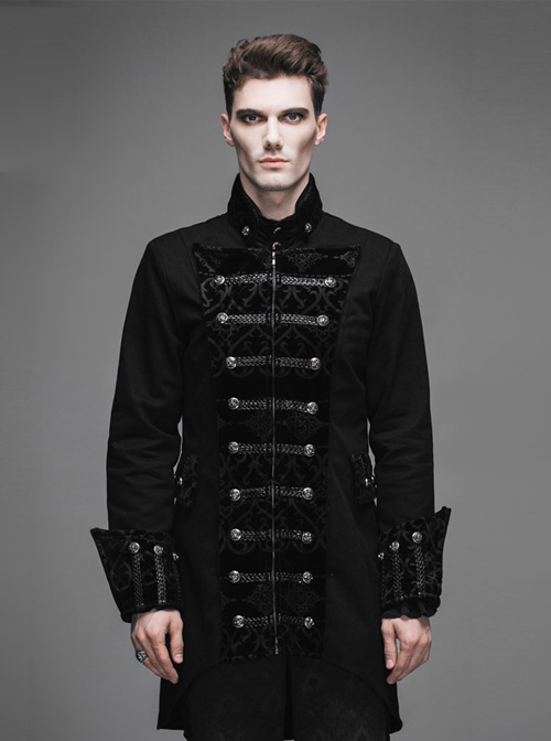 Steampunk Gothic Chinese Style Men' Long Coat Visual Chinese Tunic Suit