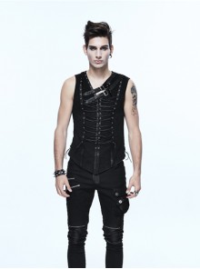 Steampunk Black Lace-up Slim Fit Sleeveless T-shirt