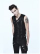 Steampunk Black Lace-up Slim Fit Sleeveless T-shirt