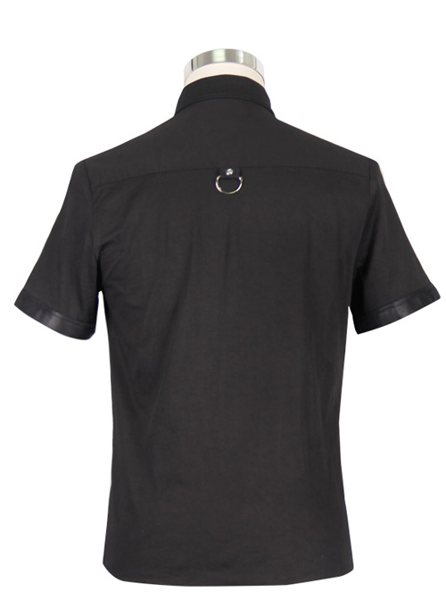 Steampunk Visual Gothic Men' Black Slim Short Sleeve Shirt