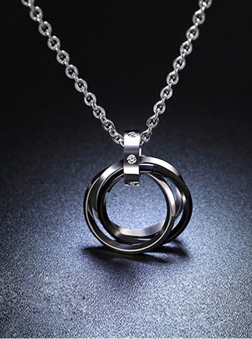 Concise And Retro Black Ring Pendants Men's Necklace