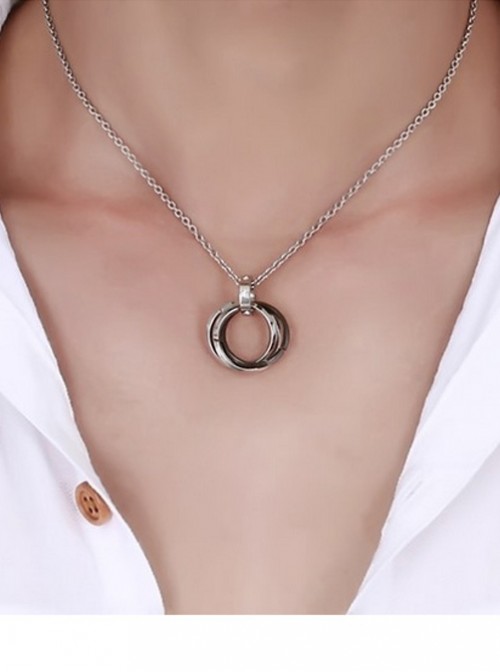 Concise And Retro Black Ring Pendants Men's Necklace