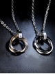 Concise And Retro Black And Golden Ring Pendants Lovers' Necklaces