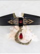 Gothic Retro Rock Style Blood Red Crystal Moon Pendant PU Choker