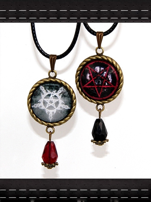 Magic Series Gothic Reverse Pentagram Crystal Pendant Retro Little Witch Necklace