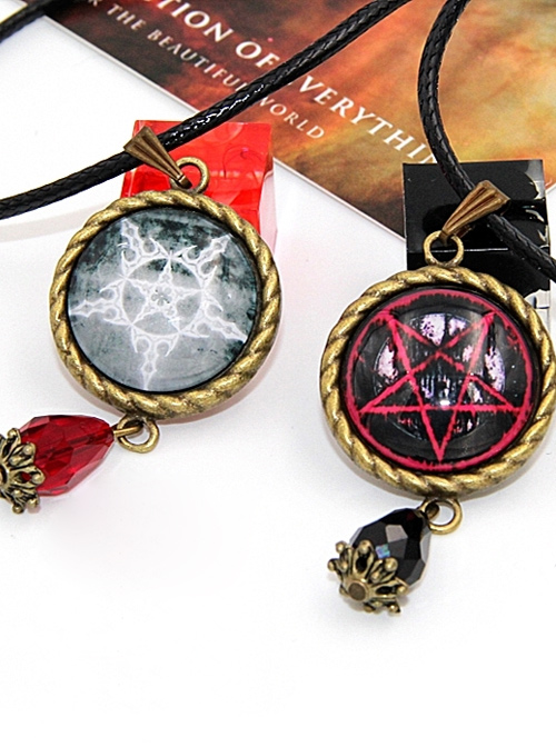 Magic Series Gothic Reverse Pentagram Crystal Pendant Retro Little Witch Necklace