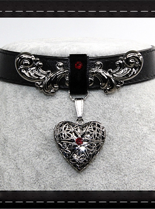 Dark Gothic Stereoscopic Metal Flower Vine Lace Heart PU Choker