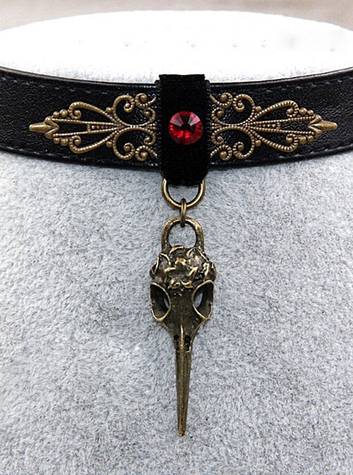 Dark Gothic Rock Style Retro Flower Vine Crow Skull PU Choker