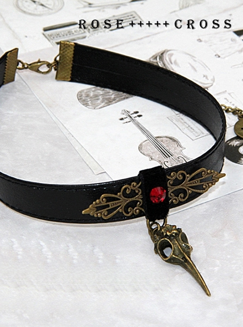 Dark Gothic Rock Style Retro Flower Vine Crow Skull PU Choker