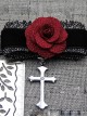 Elegance Gothic Rose Cross Pendant  PU Choker