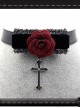 Elegance Gothic Rose Cross Pendant  PU Choker