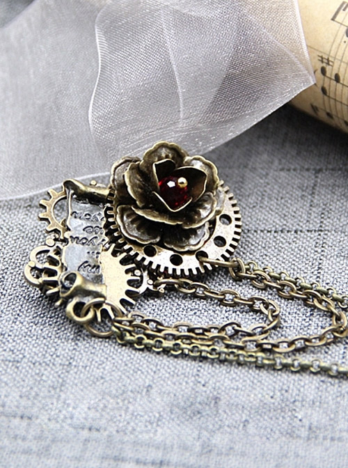 Steampunk Gear Chain Rose Vows Contract Reel Retro Brooch