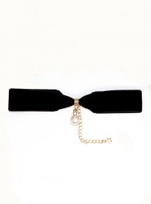 Black Velvet Pearl Wide Version Retro Gothic Choker