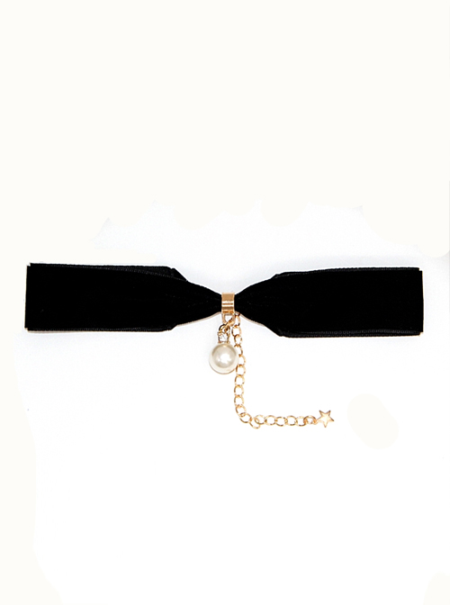 Black Velvet Pearl Wide Version Retro Gothic Choker