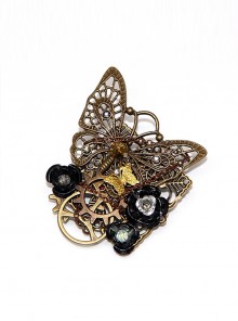 Steampunk Black Rose Retro Mechanical Butterfly Gear Brooch