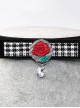 Gothic Retro Red Rose Embroidery Velvet PU Leather Necklace