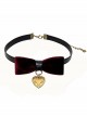 Retro Gothic Wine Red Gold-velour Bowknot Heart-shaped Pendant PU Leather Necklace