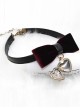 Retro Gothic Wine Red Gold-velour Bowknot Heart-shaped Pendant PU Leather Necklace