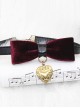Retro Gothic Wine Red Gold-velour Bowknot Heart-shaped Pendant PU Leather Necklace