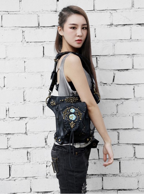 Steam Punk Retro Rivet Black Women's Inclined Shoulder Bag