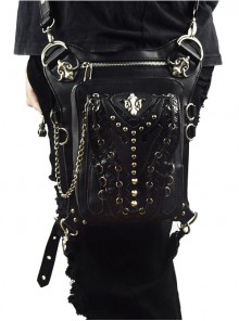 Steam Punk Rivet Chain Black Multi-function Outdoors Men's Inclined Shoulder Bag