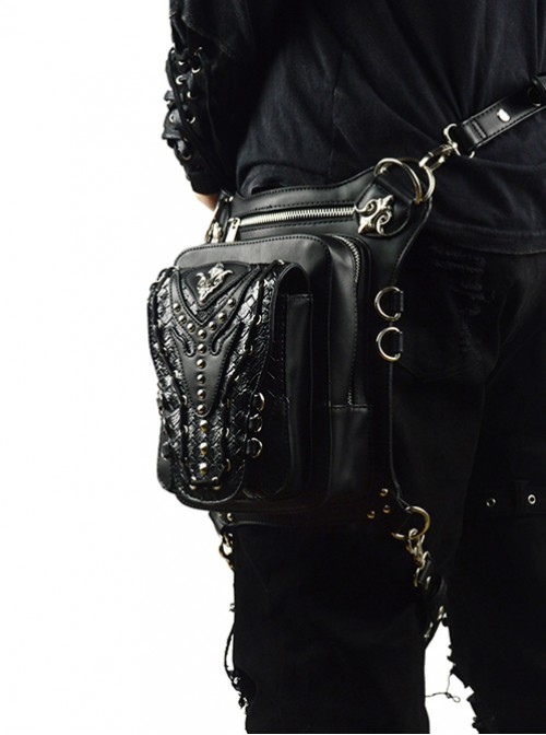 Steam Punk Rivet Chain Black Multi-function Outdoors Men's Inclined Shoulder Bag