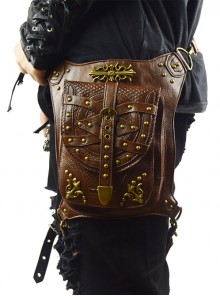 Steam Punk Rivet Dark Brown Multi-function Outdoors Men's Inclined Shoulder Bag