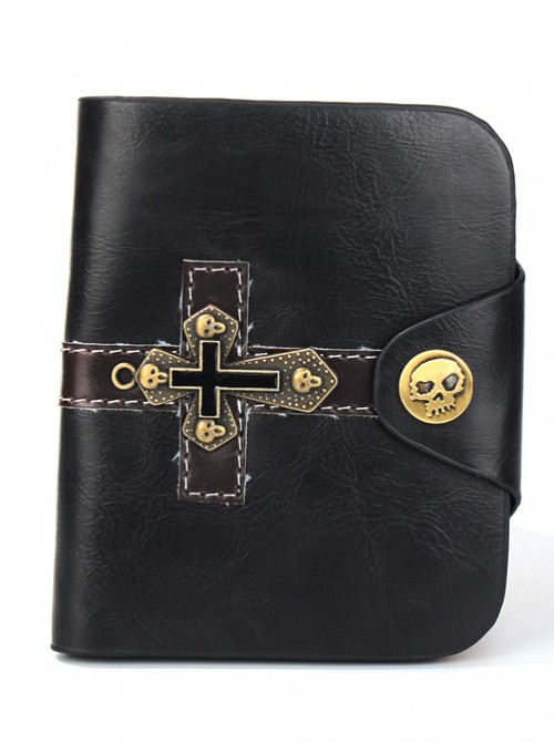 Steam Punk Gothic Retro Cross And Skull Design Brown Short Wallet