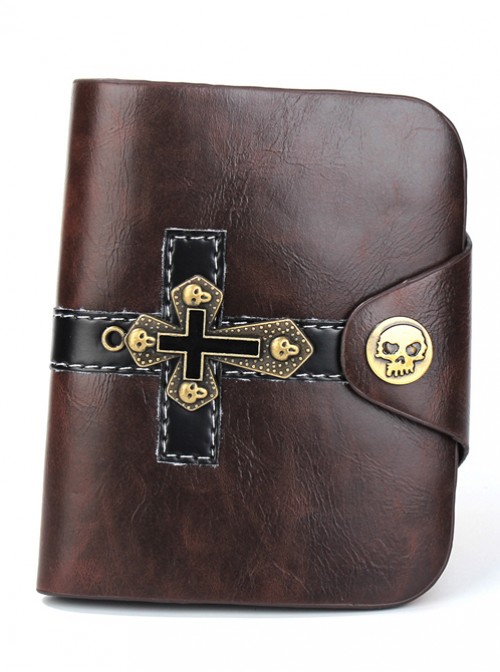 Steam Punk Gothic Retro Cross And Skull Design Brown Short Wallet