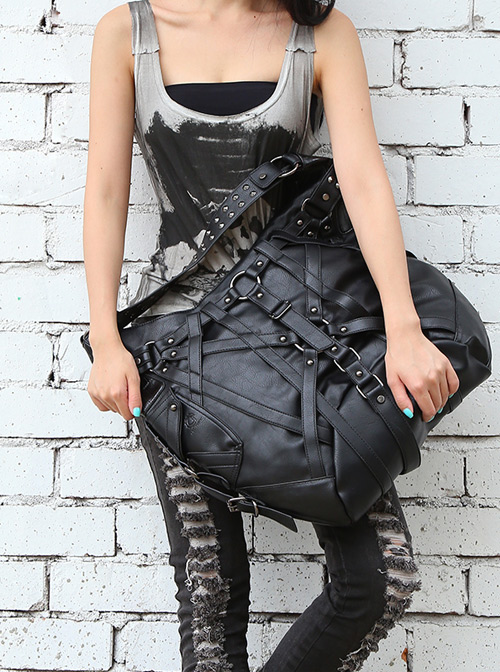 Steam Punk Rock Style Rivet Black Big Single Shoulder Bag