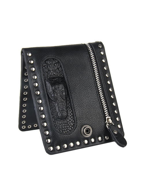 Steam Punk Rock Style Crocodile Head Chain PU Wallet