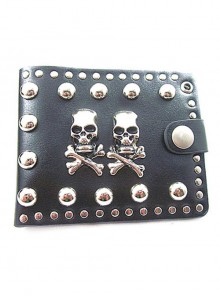 Steam Punk Rock Style Retro Skull Rivet Black PU Wallet