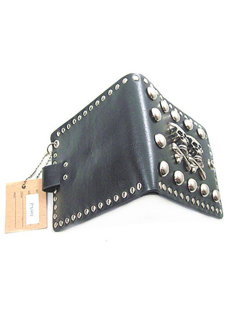 Steam Punk Rock Style Retro Skull Rivet Black PU Wallet