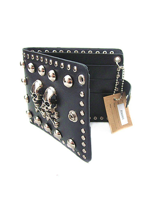 Steam Punk Rock Style Retro Skull Rivet Black PU Wallet