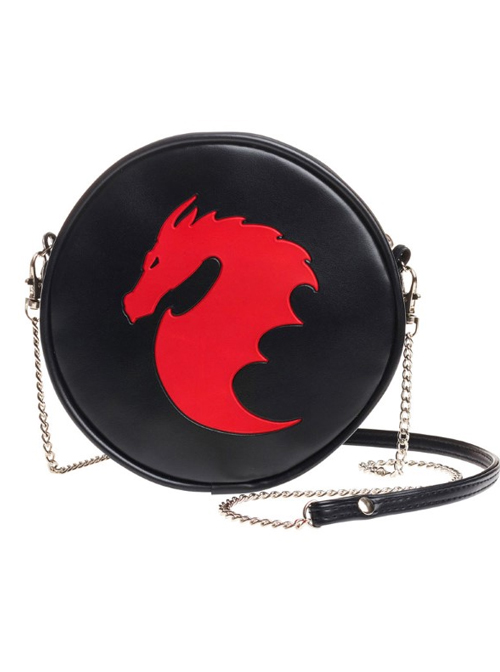 Punk Red Dragon Pattern Black Shoulder Bag Inclined Bag