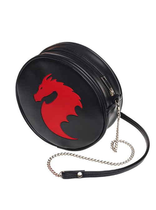 Punk Red Dragon Pattern Black Shoulder Bag Inclined Bag