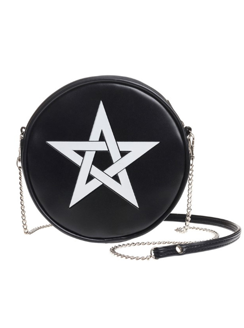 Gothic White Pentagram Black Shoulder Bag Inclined Bag