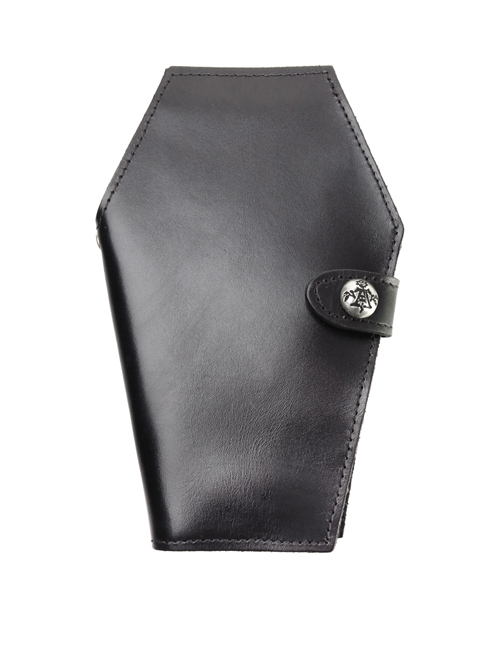 Pure Black Cow Leather Gothic Coffin Shape Wallet