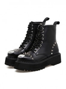 Punk Black Rivet High-top Thick Sole Women's Round-toe Martin Boots