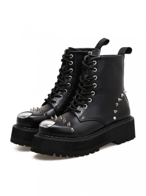 Punk Black Rivet High-top Thick Sole Women's Round-toe Martin Boots