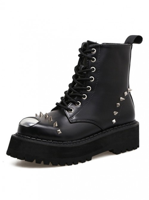 Punk Black Rivet High-top Thick Sole Women's Round-toe Martin Boots