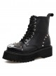 Punk Black Rivet High-top Thick Sole Women's Round-toe Martin Boots