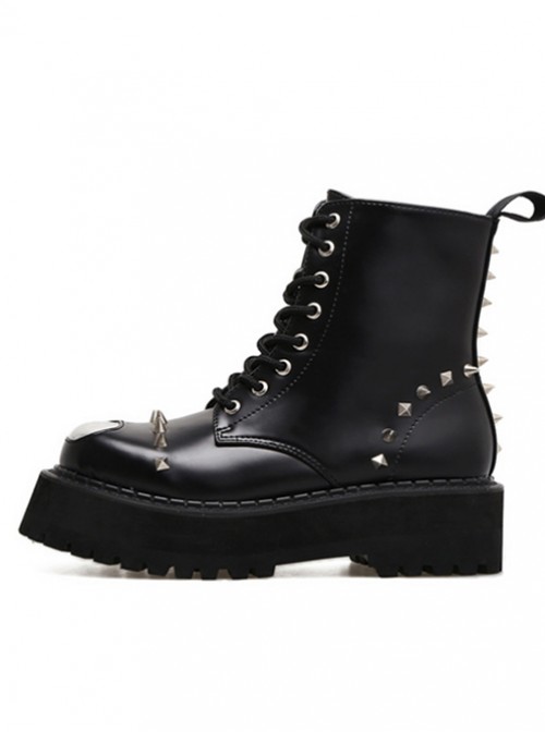 Punk Black Rivet High-top Thick Sole Women's Round-toe Martin Boots