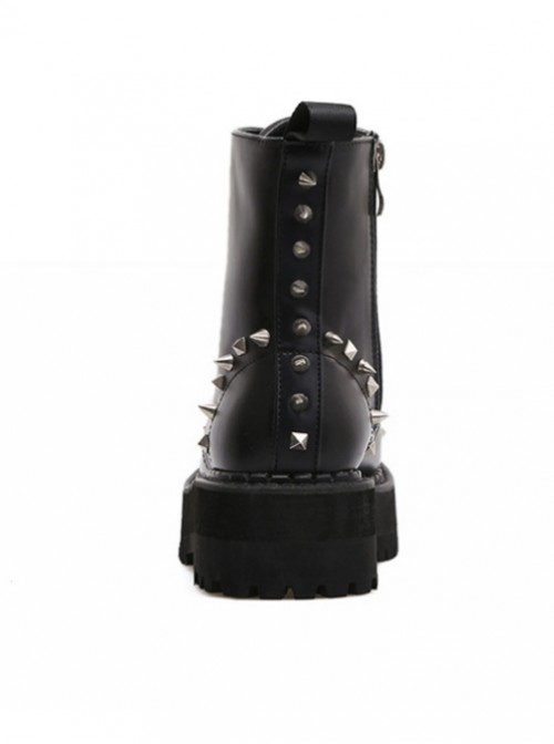 Punk Black Rivet High-top Thick Sole Women's Round-toe Martin Boots