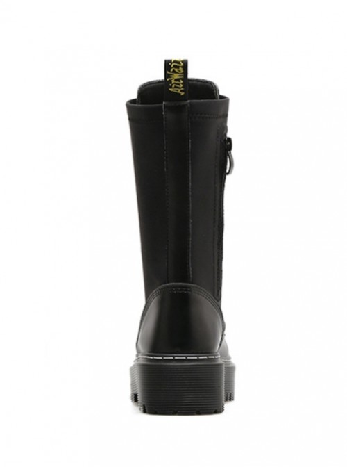 Punk Black High-top Thick Sole Round-toe Zipper Women's Middle Barrel Boots