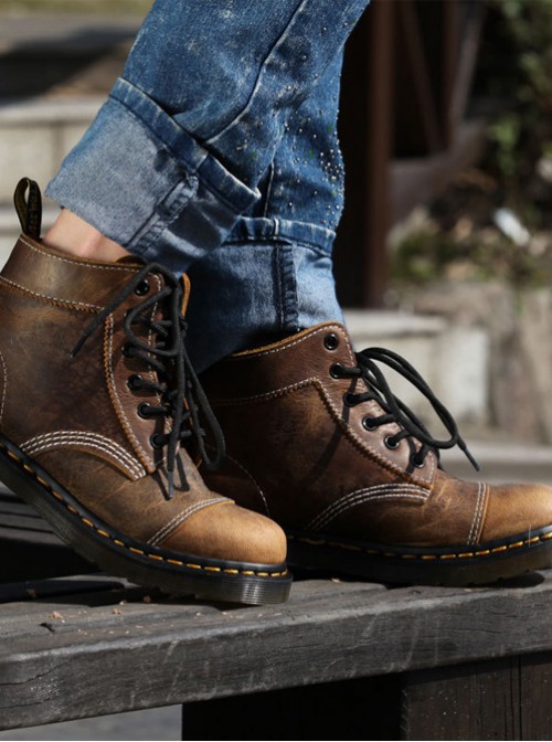 Steam Punk Retro Crack Leather Women's Brown Martin Boots