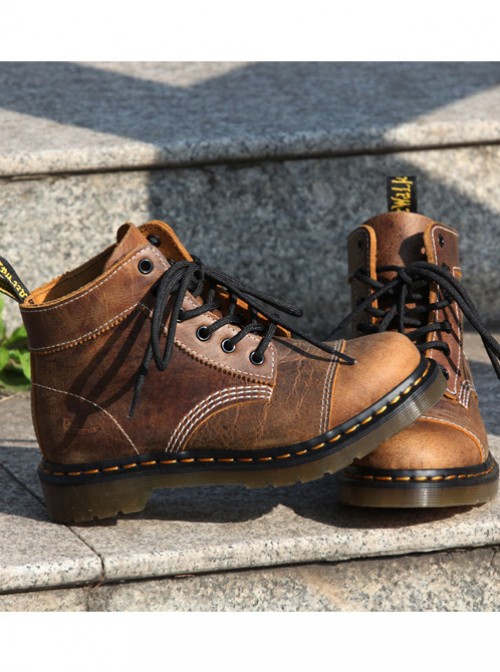 Steam Punk Retro Crack Leather Women's Brown Martin Boots