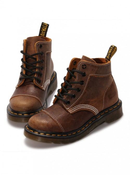 Steam Punk Retro Crack Leather Men's Brown Martin Boots