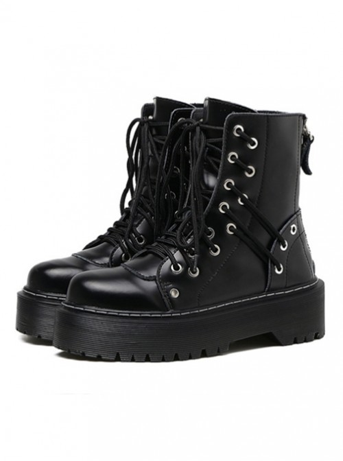 Punk Gothic Black Zipper Thick Sole 